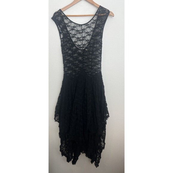 Free People French Courtship Lace Slip Handkerchief Hem Dress Whimisgoth Witch M - Picture 3 of 11